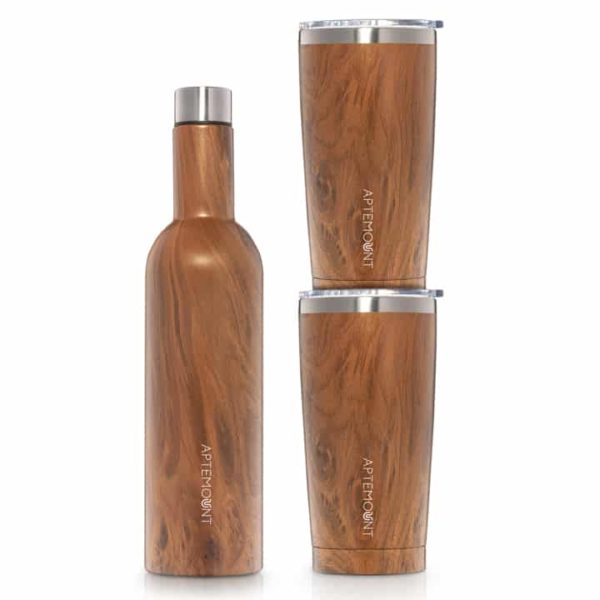 Fém termosz és thermo pohár szett - Wood - Fa mintázatú 590ml